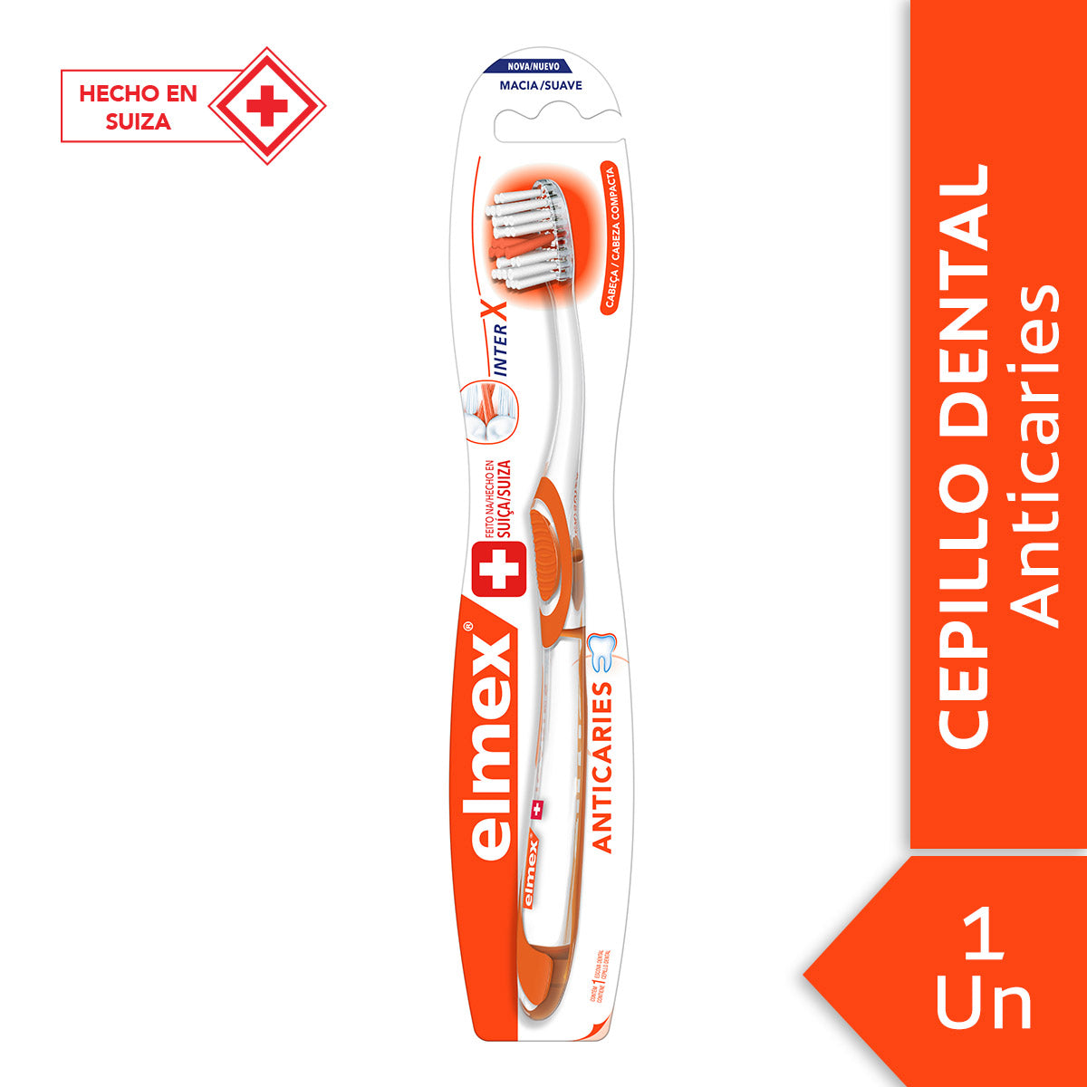 1 Unit of Elmex Anticaries Soft Toothbrush with Nylon Bristles and Plastic Handle - 19 mm Head and 13 cm Handle